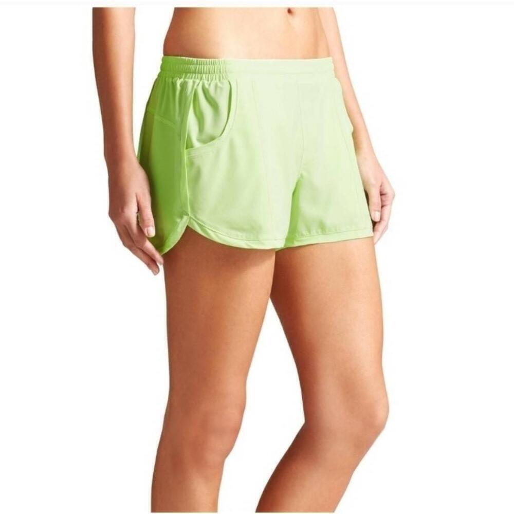 Athleta Lime Green Elastic Waist Running Shorts Curved Hem Small